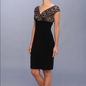 Black and Tan Lace/Banded Cocktail Dress